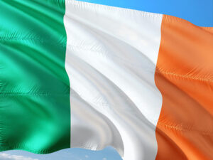 Irish Fabric Flag Against a Blue Sky